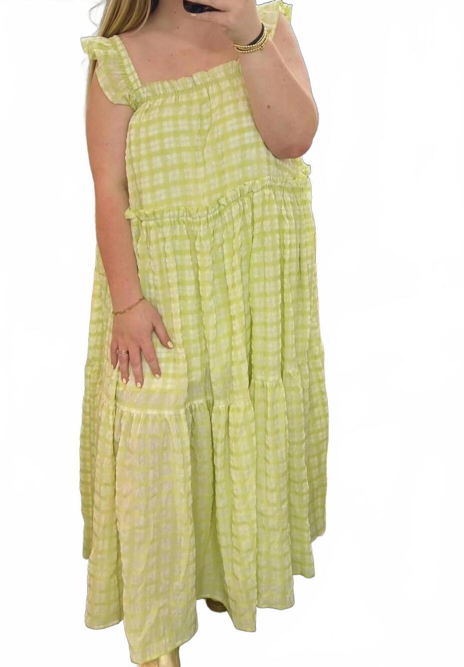 NEW BEESON RIVER lauren gingham maxi dress in lime